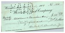 Vintage 1909 Worcester Trust Company Massachusetts Cancelled Check picture