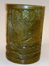 VTG Carved Wooden Tiki Mug Cup Hawaii Souvenir Tribal Totem Wooden Handle Palm picture