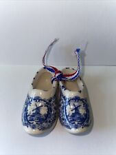 Vintage Delft Blue & White Mini 2” Ceramic Dutch Clogs with Holland Windmill picture