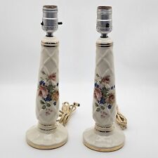 Vintage Pair Porcelier Porcelain Floral Table / Dressor Lamp Set 