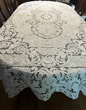 Antique Elaborate Italian Embroidered Needle Lace Tablecloth Cutwork STUNNING picture