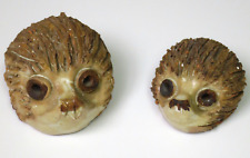 Hedgehog Figurines Pair of 2 Studio Art Pottery Clay Hedgehogs HANDMADE Vintage picture