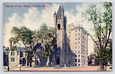 c1900s~Detroit Michigan MI~Church of Our Father~Romanesque~Tuller Hotel~Postcard picture