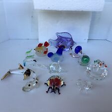 LOT of 12 Vintage Miniature Glass Crystal Figurines Fish, Beetle, Snails, Birds picture