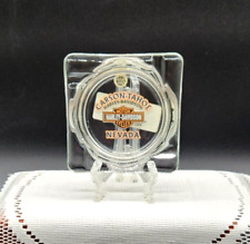 Harley Davidson Ashtray Clear Glass Orange and Black Bar and Shield Nevada picture