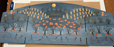 Dept 56 Snow Village Halloween Scene 3 Panel Wood Screen #52933 - RARE / MINT picture
