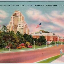 c1940s St. Louis, MO Entrance Forest Park Plaza Chase Hotel Roadside Street A203 picture