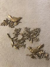Vintage 1960s SYROCO/HOMCO Gold/White BIRDS/DOGWOOD Wall Hangings picture