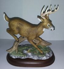 1986 Homco Masterpiece Porcelain White Tailed Buck Deer Figurine Wood Base picture