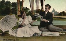 Vintage Postcard Lovers Couple Date Picnic They Had Sandwiches For Lunch Romance picture