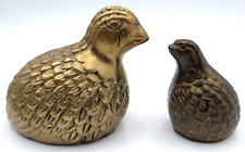 2 VTG Brass Quail Pheasant Partridge Birds MCM Paperweights Mother & Baby Cute picture