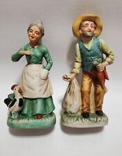Vintage Country Farm Couple, Figurines Pair, Grandma & Grandpa, Matte Ceramic picture