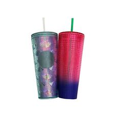 New Starbucks Lot Of Two Tumblers 20 Oz Irediscent Mermaid Watermelon Ombre  picture