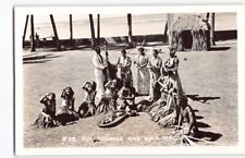 Hula Girl w Musicians & Poi Pounder RPPC Vintage Hawaii Postcard 1930s Man -H6 picture