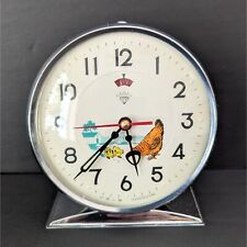 Vintage 1960s Diamond Pecking Hen Alarm Clock Fully Functional Mint Green picture