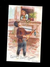 c1890 Victorian Trade Card Estey Organ Co., Boy Plays Racket Guitar For Girl picture