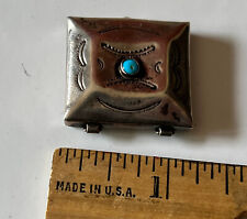 vintage Navajo sterling silver hand stamped pill box w turquoise picture