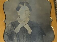ANTIQUE DAGUERREOTYPE SIXTH PLATE 1/6 SOPHISTICATED PRETTY WOMAN DRESS EARRINGS picture