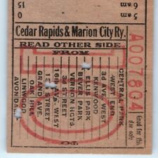 c1920s Cedar Rapids & Marion City Railway Pass Ticket Stub Natural Gas Co Ad C45 picture
