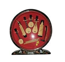 Vtg Chinese Mini Musical Instruments Wooden Show Case Mother of Pearl Signed picture