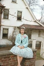 1961 Girl Sitting on Fence Vintage 35mm Slide picture