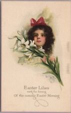 Vintage 1910s EASTER Postcard Girl / Flowers 