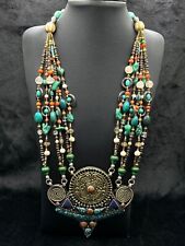 Unique Vintage Handmade Tibetan Old Necklace With Coral Turquoise & Lapis Stone picture