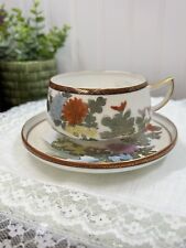 Vintage Kutani Floral Tea Cup And Saucer Set Eggshell Porcelain picture
