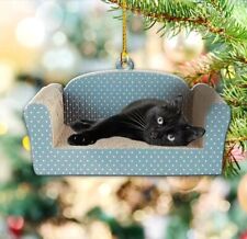 Black Cat Lying On Couch 2D Acrylic Christmas Xmas Hanging Ornament Decoration  picture