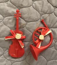 Red Violin & French Horn Christmas Ornament Lot Vintage 1990’s picture