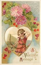 Winsch Schmucker Valentines Day Embossed Postcard Spider Webs Cupid Shoots Heart picture