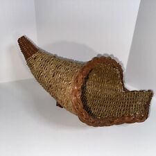 Cornucopia Horn of Plenty Basket Wicker Rattan Farm Decor Has Hang Hole VTG picture