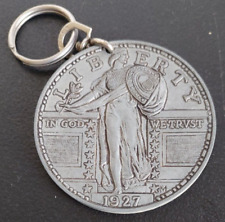 SOUVENIR 1927 LIBERTY QUARTER DOLLAR COIN KEYCHAIN. VERY DETAILED VTG 3 IN. picture
