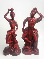 Vtg Pair Of Asian Balinese Dancers Gilner Pottery of California Hand Painted-Red picture
