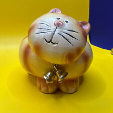 Ceramic Clay Handmade Painted Tiger Striped Fat Cat With Bell picture