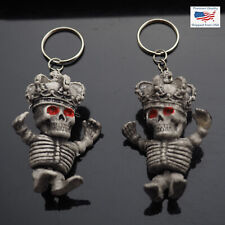 2pcs 3D Little King Skeleton Royal Crown Skull Charm Keychain Keyring Funny Gift picture