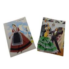 Pair Vintage Marcel Pendaries Postcards w 3-D Cloth Dresses Attached Cely picture
