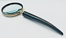 Vintage Decorative Hand Held Brass Bezel Magnifying Glass with Faux Bone Handle picture