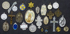 Lot of 25 ANTIQUE Vintage CATHOLIC SAINT Religious HOLY MEDAL Pendant Badge Pin picture