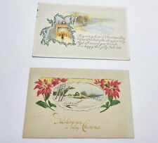 2 Antique Christmas Postcards -  Postmarked 1917 and 1918 - Embossed Scenes picture
