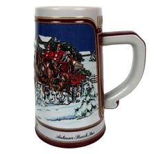 1989 Anheuser-Busch Budweiser Beer Holiday Stein Christmas Clydesdales Ceramarte picture