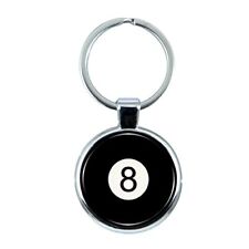 Billiards Eight Ball Keychain with Epoxy Dome and Metal Keyring picture
