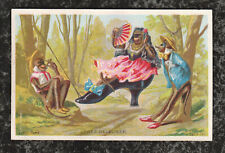 Victorian Stock Card Anthropomorphic Monkeys Smoking After Lunch Lady in Shoe picture