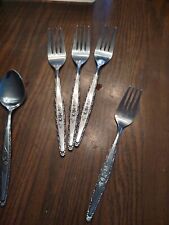 VTG T&N Stylecraft Stainless Japan Single Rose SYF3 4 Spoons And 4 Forks Random  picture