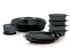 Tupperware All Black Serving Center Microwave Reheatable Plate Cereal Bowl Set picture