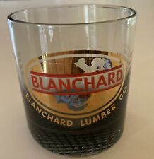 VTG Blanchard Lumber Company Smoky Gray Low Ball Rocks Whisky Glass w Gold Print picture
