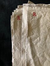 Pair Antique French Handwoven Slubby Chanvre Linen Towels Torchons Mono R 1800s picture