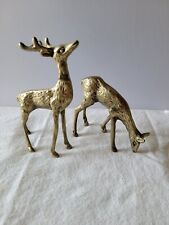 2 PC Vintage Solid Brass Buck 6.25” And Doe 4” Deer Pair Figures Statues  picture