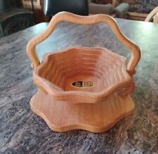 VTG Spiral Cut Wood Bowl Collapsible Oak Handmade Basket Country Cabin picture