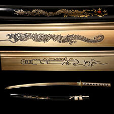 Handmade Gold Blade Japanese Samurai Sword Dragon Katana Full Tang Sharp picture